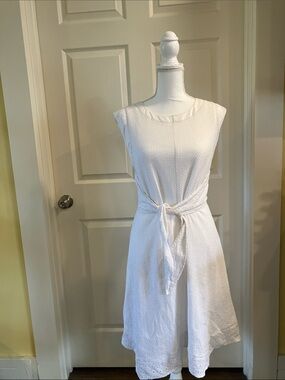 CAbi Lizzie White Eyelet Sleeveless Tie-Waist Dress 100% Cotton
